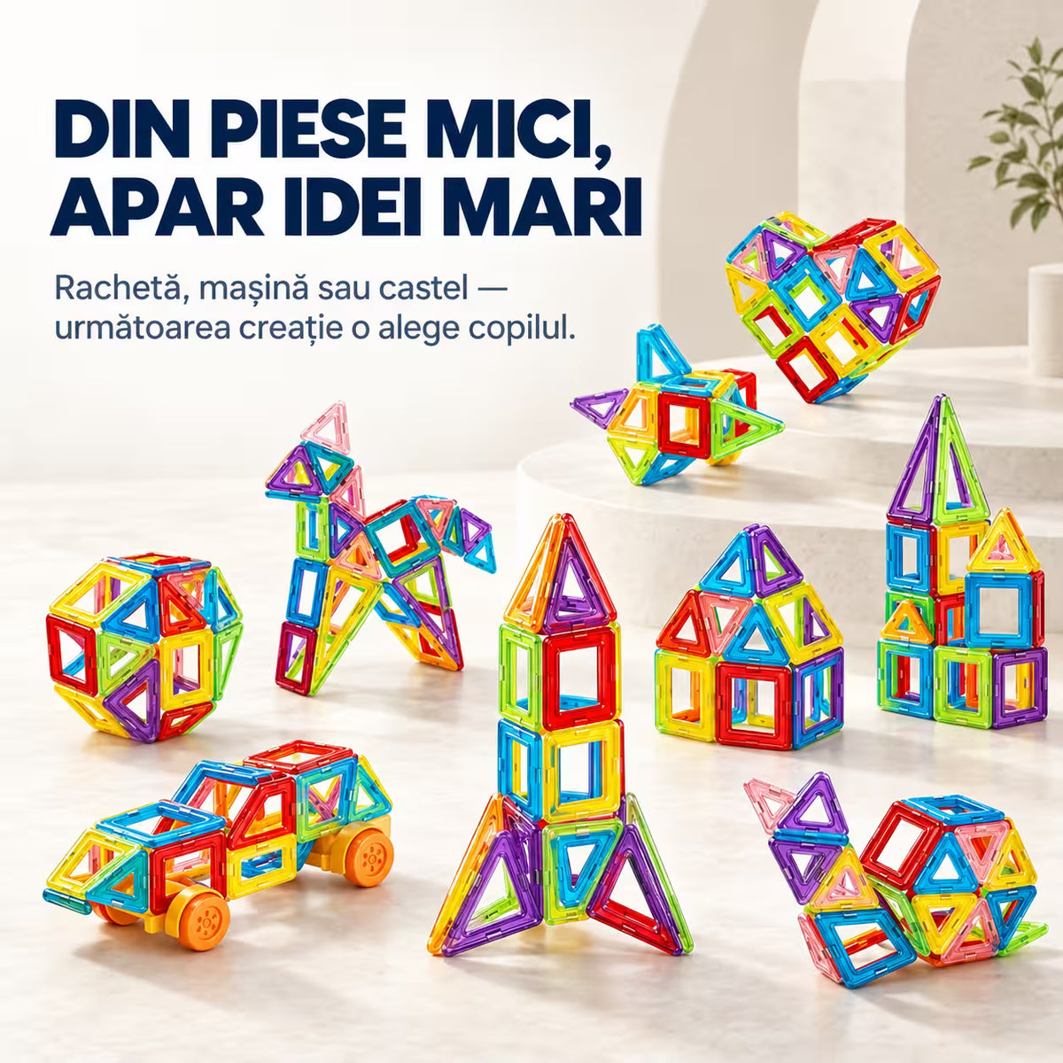 Set Inteligent de Constructie Magnetic 70 de piese