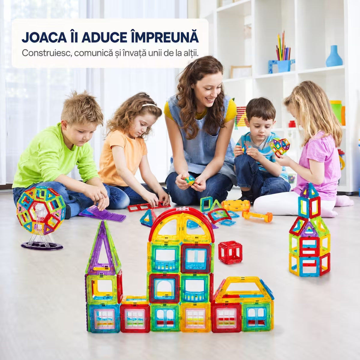 Set Inteligent de Constructie Magnetic 70 de piese
