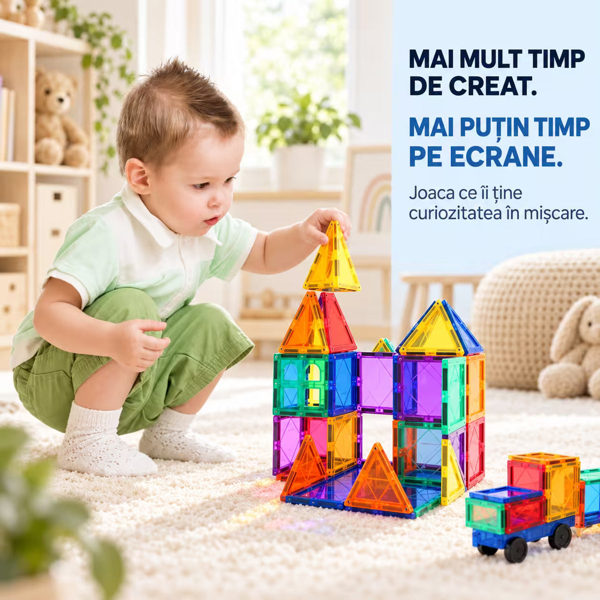 Set Inteligent de Constructie Magnetic 70 de piese