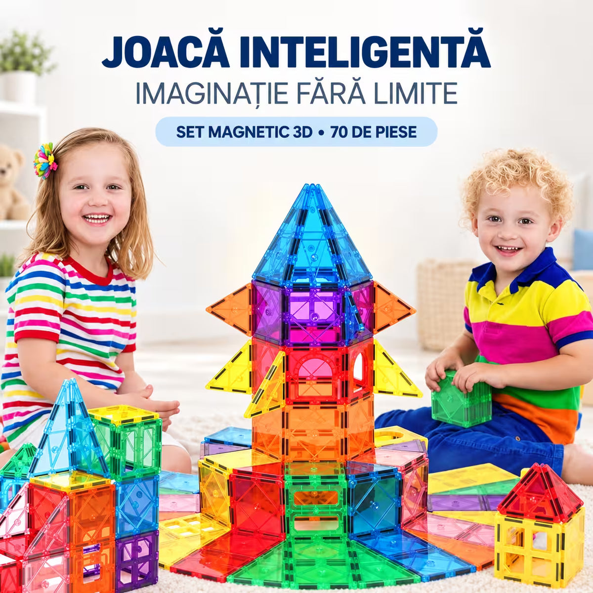 Set Inteligent de Constructie Magnetic 70 de piese